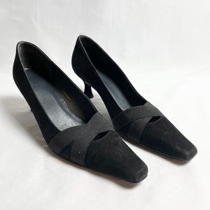 Black suede mule kitten heels